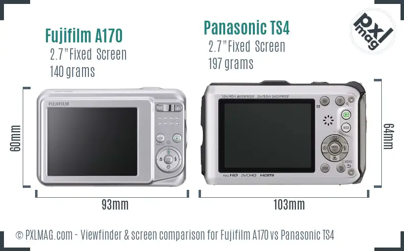 Fujifilm A170 vs Panasonic TS4 Screen and Viewfinder comparison