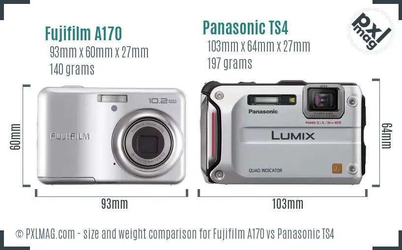 Fujifilm A170 vs Panasonic TS4 size comparison