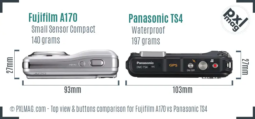 Fujifilm A170 vs Panasonic TS4 top view buttons comparison