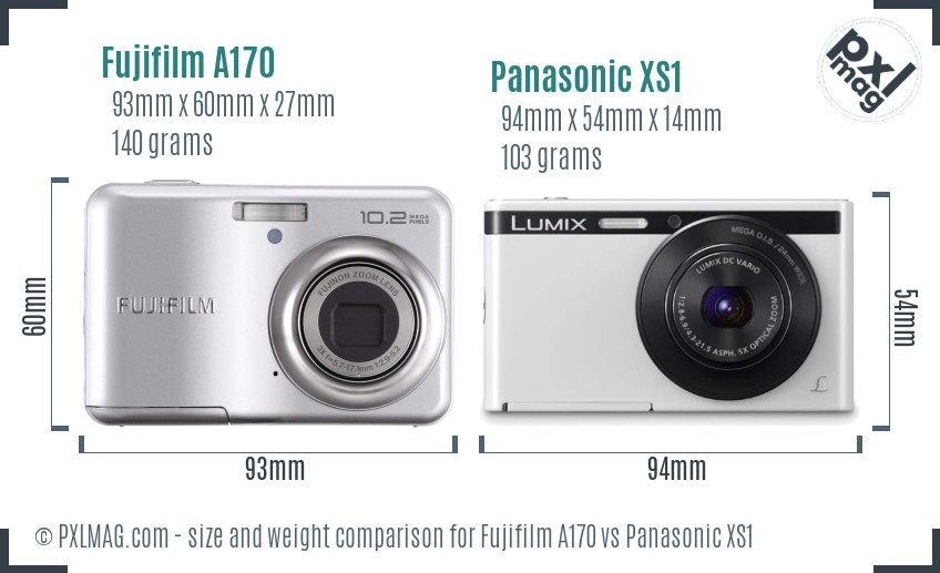 Fujifilm A170 vs Panasonic XS1 size comparison