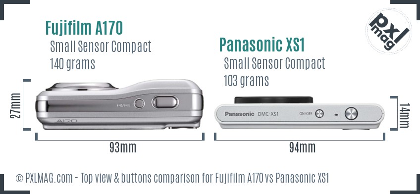 Fujifilm A170 vs Panasonic XS1 top view buttons comparison
