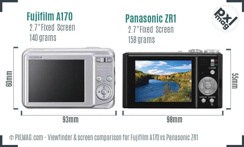 Fujifilm A170 vs Panasonic ZR1 Screen and Viewfinder comparison