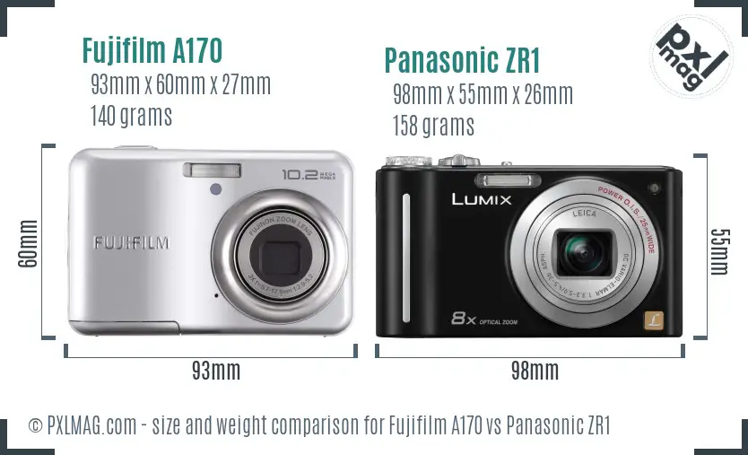 Fujifilm A170 vs Panasonic ZR1 size comparison