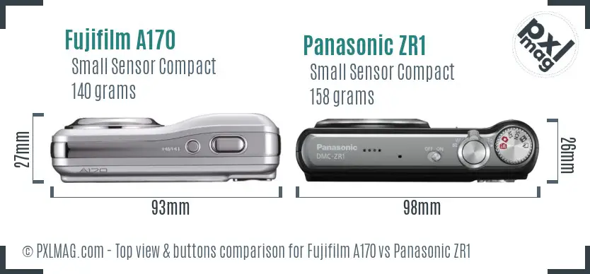 Fujifilm A170 vs Panasonic ZR1 top view buttons comparison