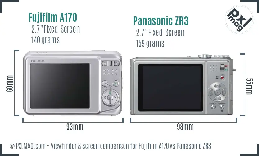 Fujifilm A170 vs Panasonic ZR3 Screen and Viewfinder comparison