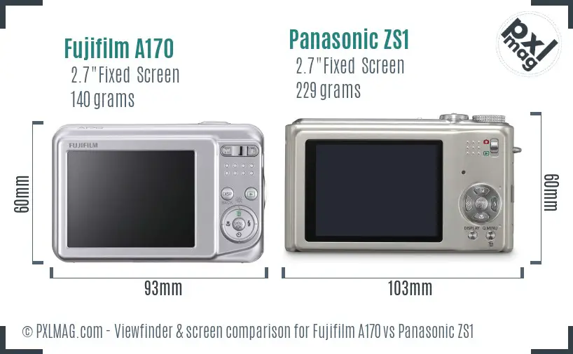 Fujifilm A170 vs Panasonic ZS1 Screen and Viewfinder comparison