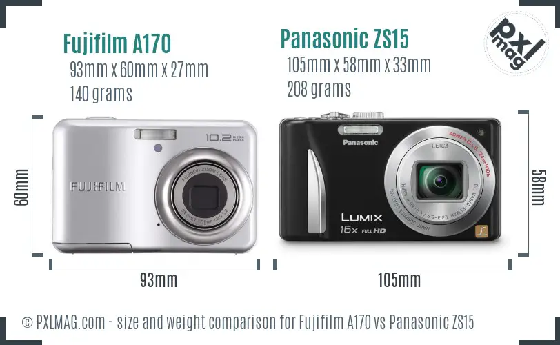 Fujifilm A170 vs Panasonic ZS15 size comparison