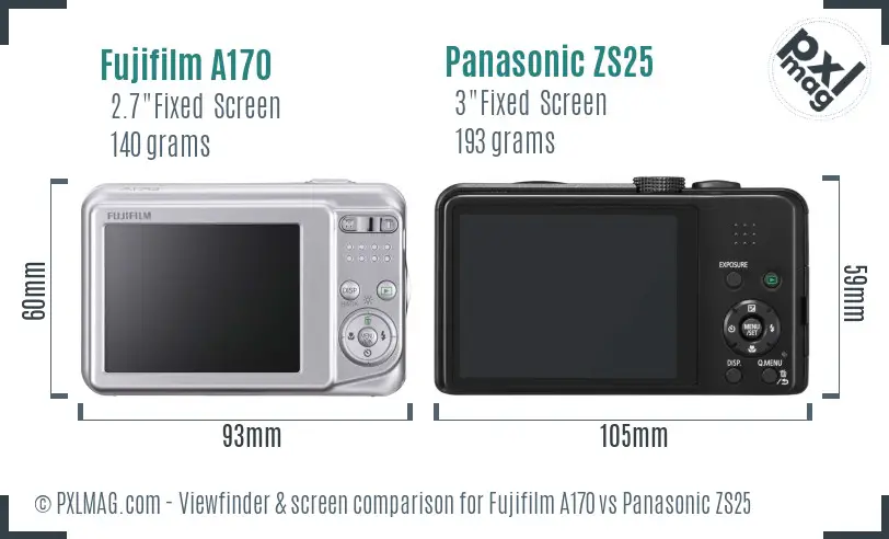 Fujifilm A170 vs Panasonic ZS25 Screen and Viewfinder comparison