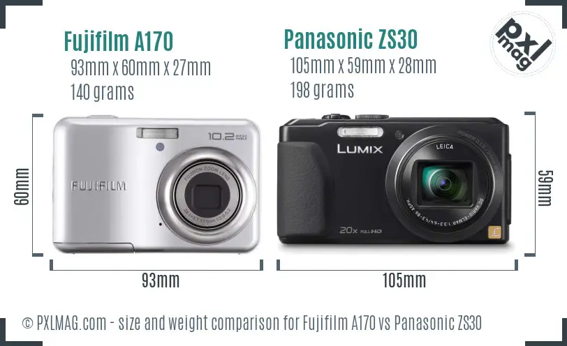 Fujifilm A170 vs Panasonic ZS30 size comparison Fujifilm A170 vs Panasonic ZS30 size comparison