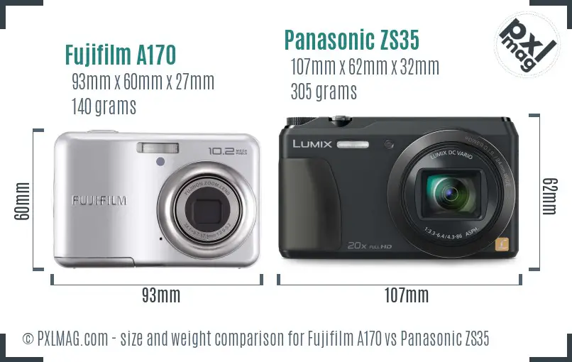 Fujifilm A170 vs Panasonic ZS35 size comparison