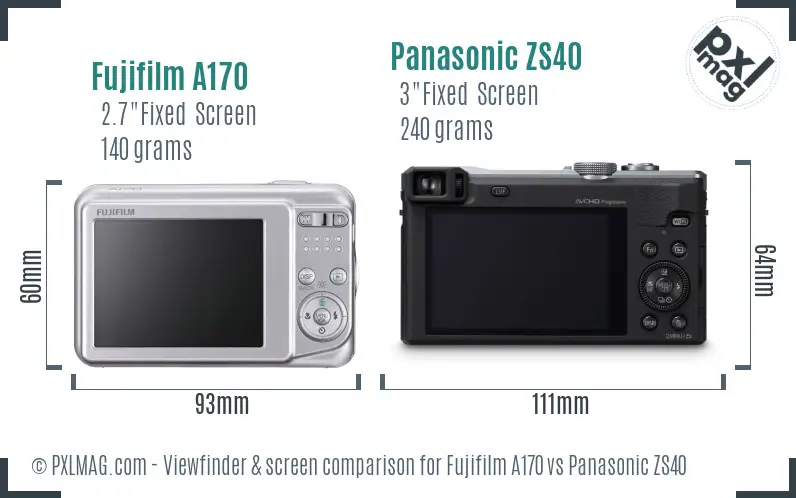 Fujifilm A170 vs Panasonic ZS40 Screen and Viewfinder comparison