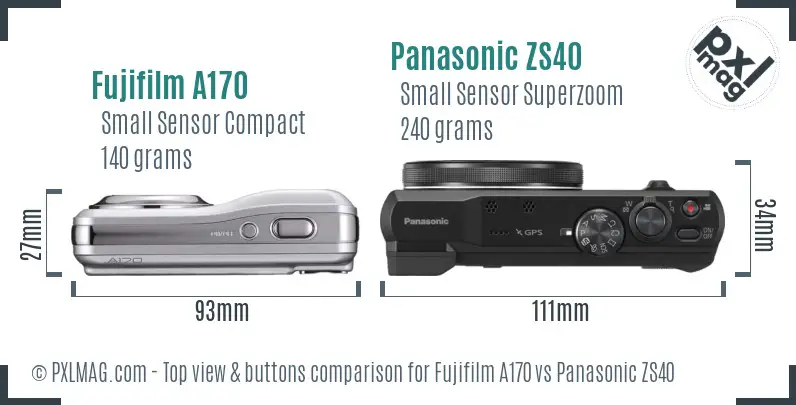 Fujifilm A170 vs Panasonic ZS40 top view buttons comparison