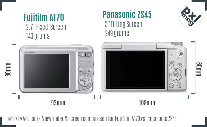 Fujifilm A170 vs Panasonic ZS45 Screen and Viewfinder comparison