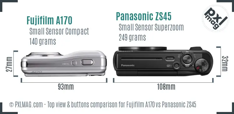 Fujifilm A170 vs Panasonic ZS45 top view buttons comparison