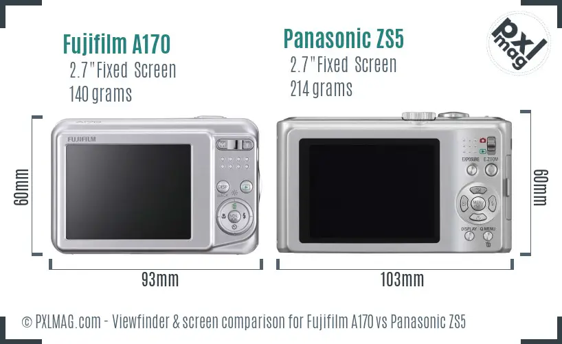 Fujifilm A170 vs Panasonic ZS5 Screen and Viewfinder comparison