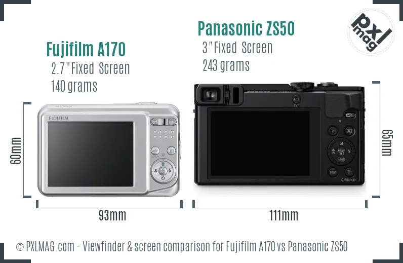 Fujifilm A170 vs Panasonic ZS50 Screen and Viewfinder comparison