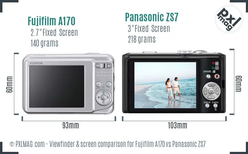 Fujifilm A170 vs Panasonic ZS7 Screen and Viewfinder comparison