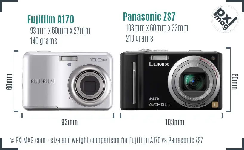 Fujifilm A170 vs Panasonic ZS7 size comparison