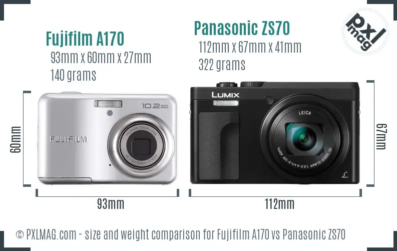 Fujifilm A170 vs Panasonic ZS70 size comparison