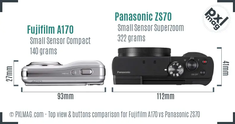 Fujifilm A170 vs Panasonic ZS70 top view buttons comparison
