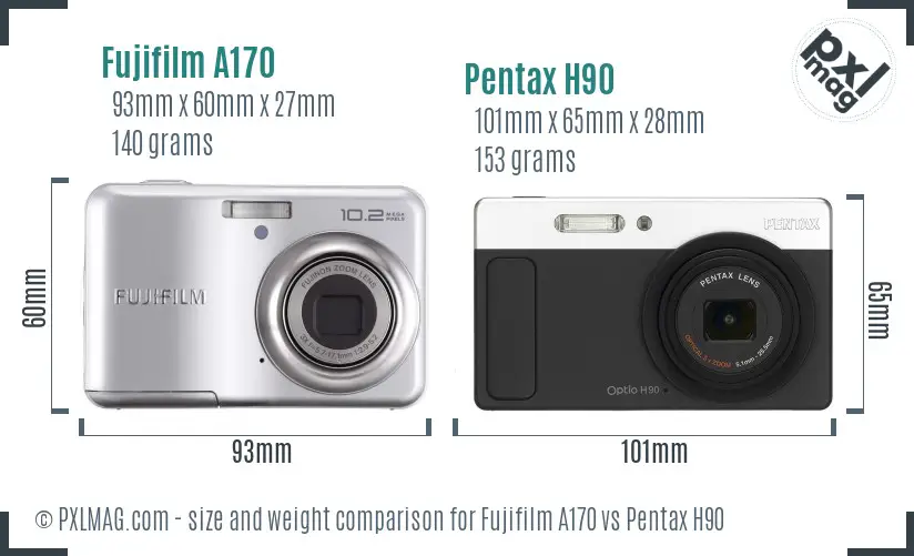Fujifilm A170 vs Pentax H90 size comparison