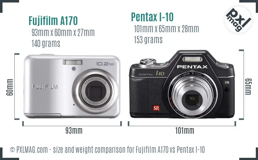 Fujifilm A170 vs Pentax I-10 size comparison