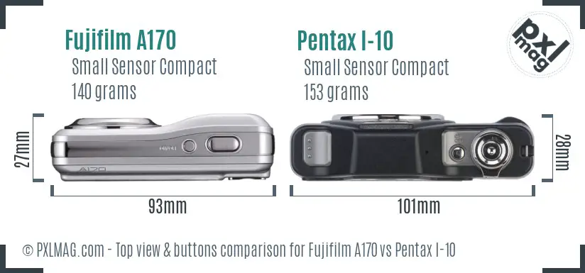 Fujifilm A170 vs Pentax I-10 top view buttons comparison