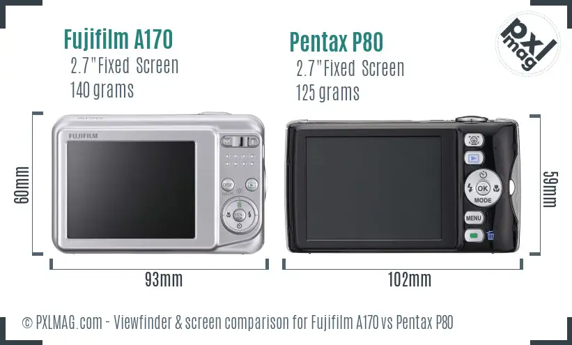 Fujifilm A170 vs Pentax P80 Screen and Viewfinder comparison