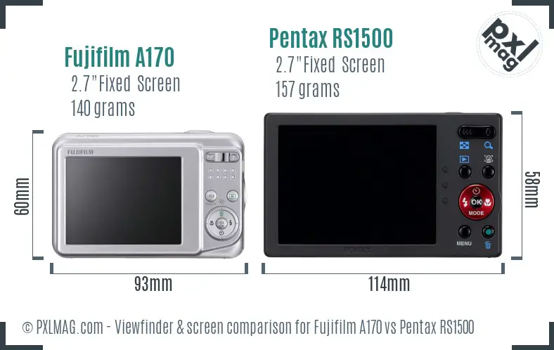 Fujifilm A170 vs Pentax RS1500 Screen and Viewfinder comparison
