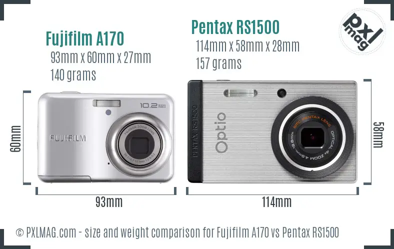 Fujifilm A170 vs Pentax RS1500 size comparison