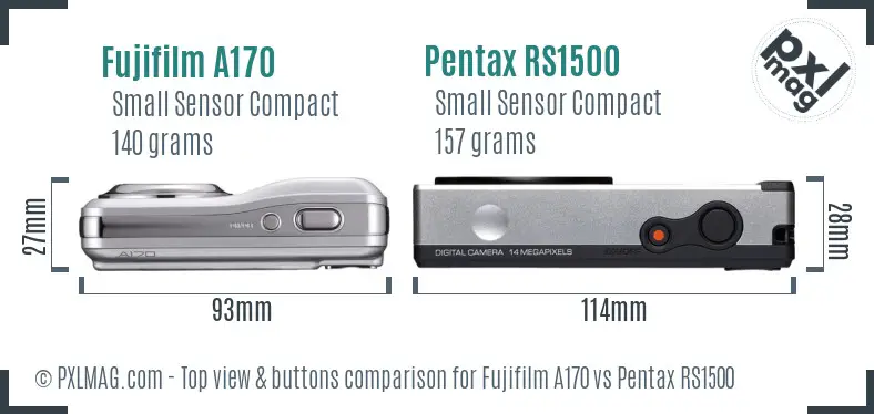 Fujifilm A170 vs Pentax RS1500 top view buttons comparison