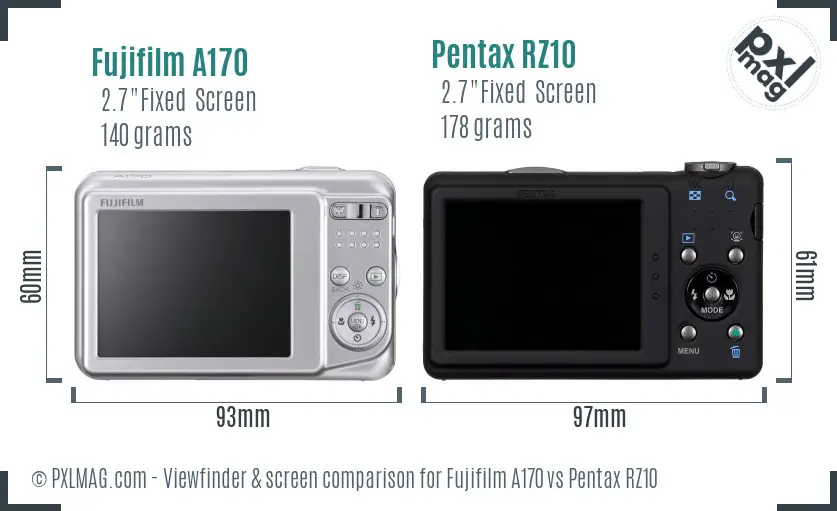 Fujifilm A170 vs Pentax RZ10 Screen and Viewfinder comparison