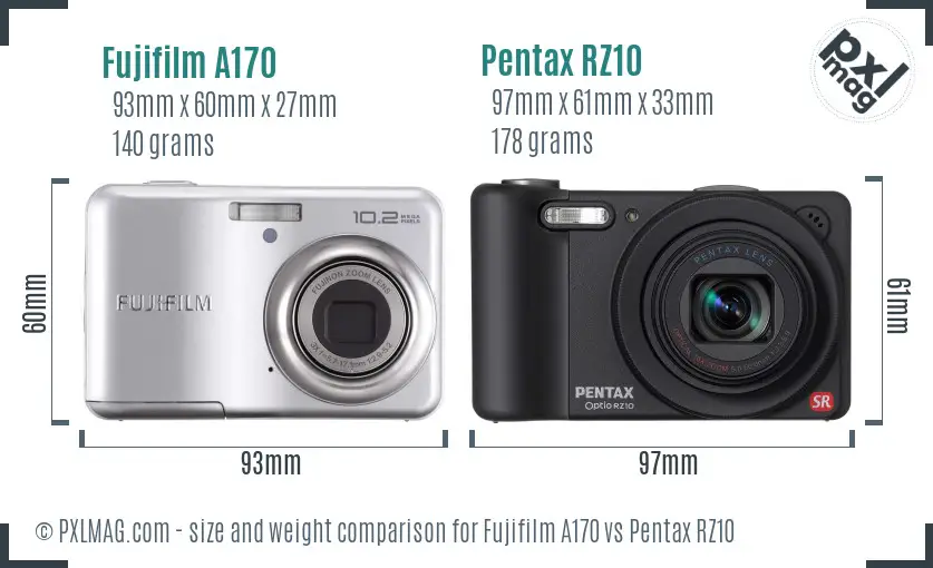 Fujifilm A170 vs Pentax RZ10 size comparison
