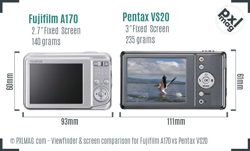Fujifilm A170 vs Pentax VS20 Screen and Viewfinder comparison