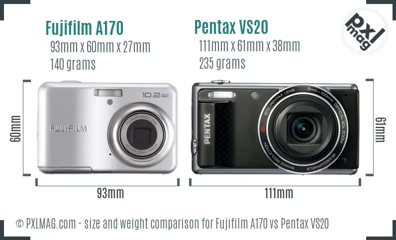 Fujifilm A170 vs Pentax VS20 size comparison