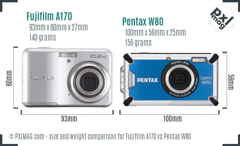 Fujifilm A170 vs Pentax W80 size comparison Fujifilm A170 vs Pentax W80 size comparison