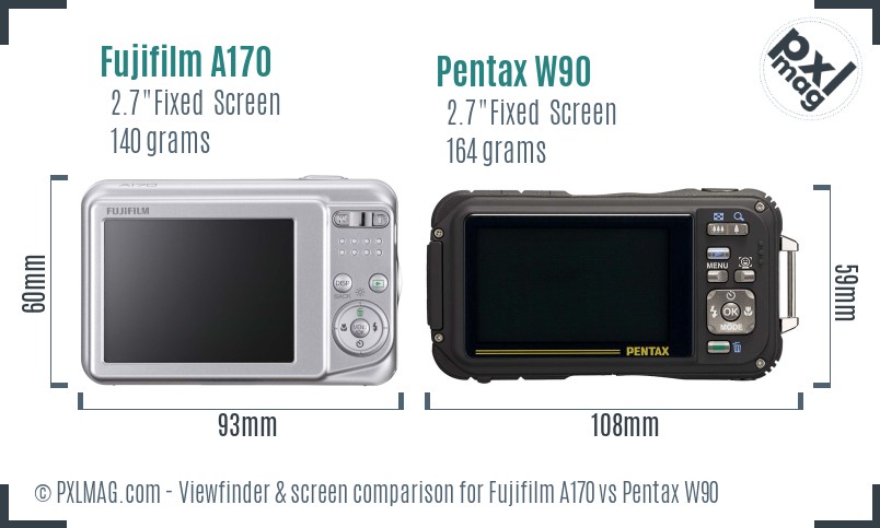 Fujifilm A170 vs Pentax W90 Screen and Viewfinder comparison