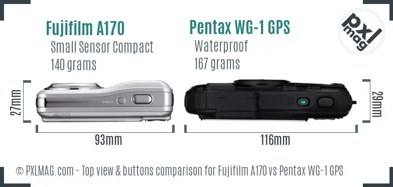 Fujifilm A170 vs Pentax WG-1 GPS top view buttons comparison