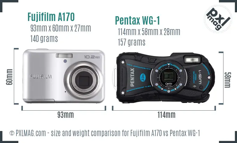 Fujifilm A170 vs Pentax WG-1 size comparison