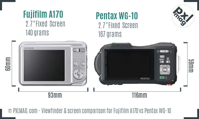 Fujifilm A170 vs Pentax WG-10 Screen and Viewfinder comparison