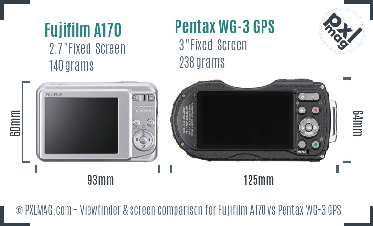 Fujifilm A170 vs Pentax WG-3 GPS Screen and Viewfinder comparison