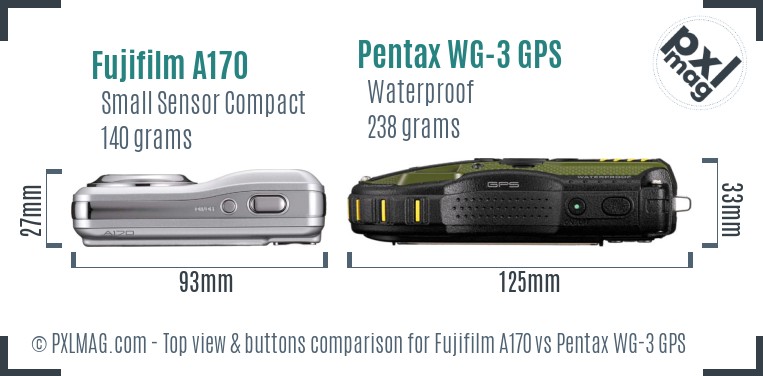 Fujifilm A170 vs Pentax WG-3 GPS top view buttons comparison