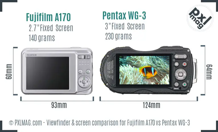 Fujifilm A170 vs Pentax WG-3 Screen and Viewfinder comparison