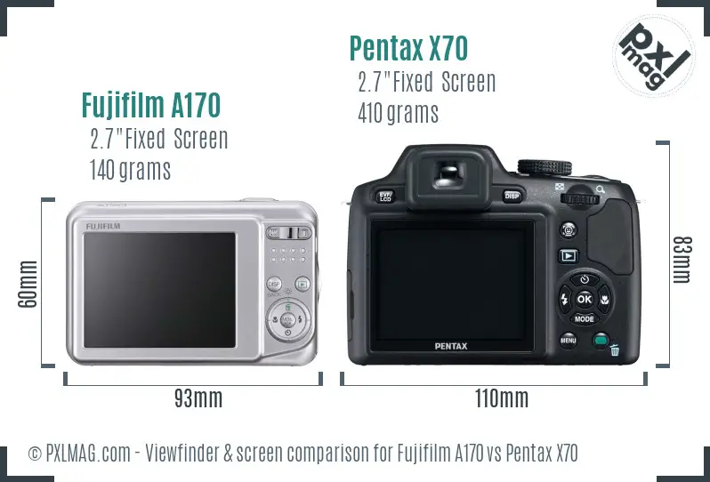 Fujifilm A170 vs Pentax X70 Screen and Viewfinder comparison