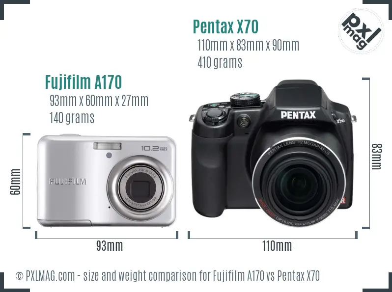 Fujifilm A170 vs Pentax X70 size comparison