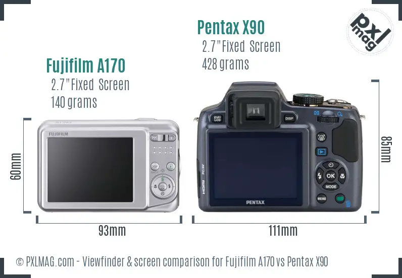 Fujifilm A170 vs Pentax X90 Screen and Viewfinder comparison
