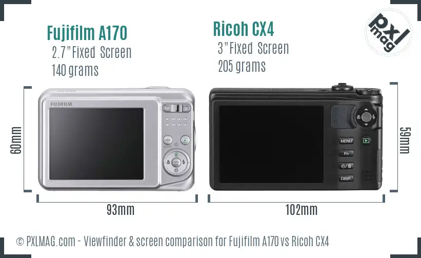 Fujifilm A170 vs Ricoh CX4 Screen and Viewfinder comparison
