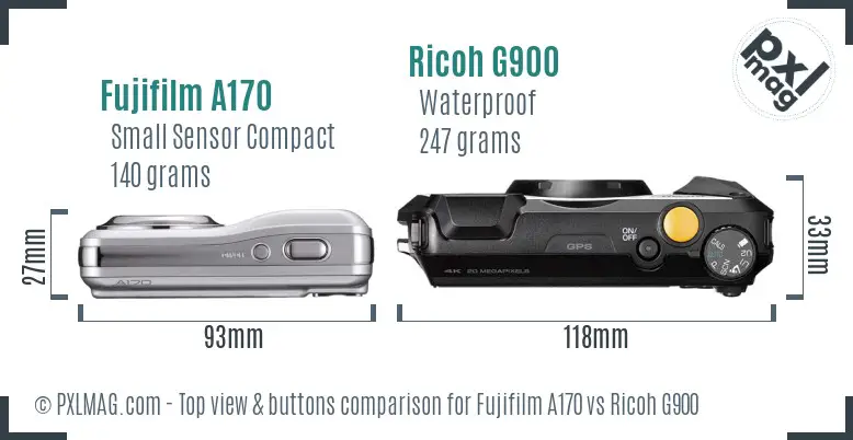Fujifilm A170 vs Ricoh G900 top view buttons comparison Fujifilm A170 vs Ricoh G900 top view buttons comparison