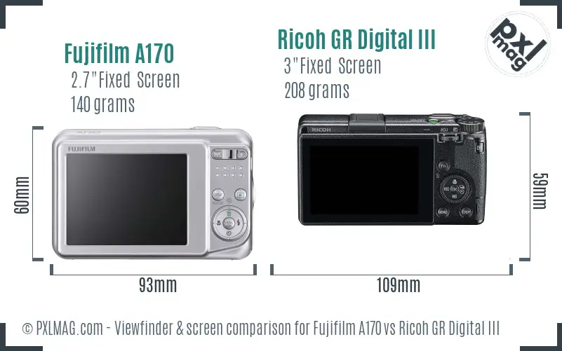 Fujifilm A170 vs Ricoh GR Digital III Screen and Viewfinder comparison