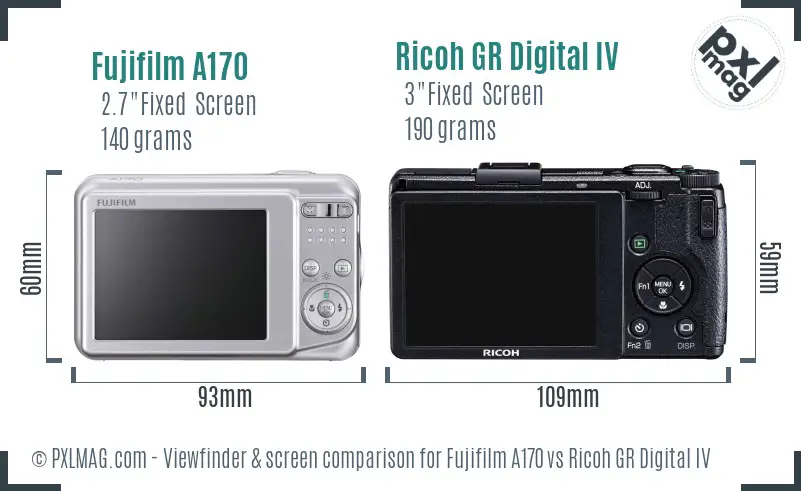 Fujifilm A170 vs Ricoh GR Digital IV Screen and Viewfinder comparison